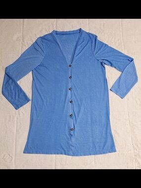 Light Blue Longline Button-Front Women's Cardigan (o1-43)
